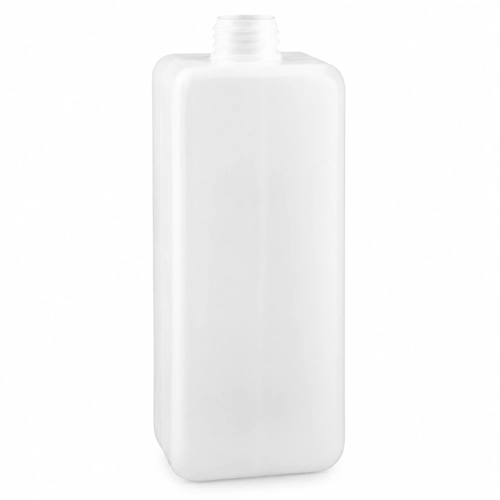 Flacon à produits chimiques 1000 ml à col étroit, PEHD couleur naturelle, GL 32 Flacon de laboratoire blanc de 1 000 ml, de forme rectangulaire, en PE-HD, à col étroit GL 32, sans bouchon