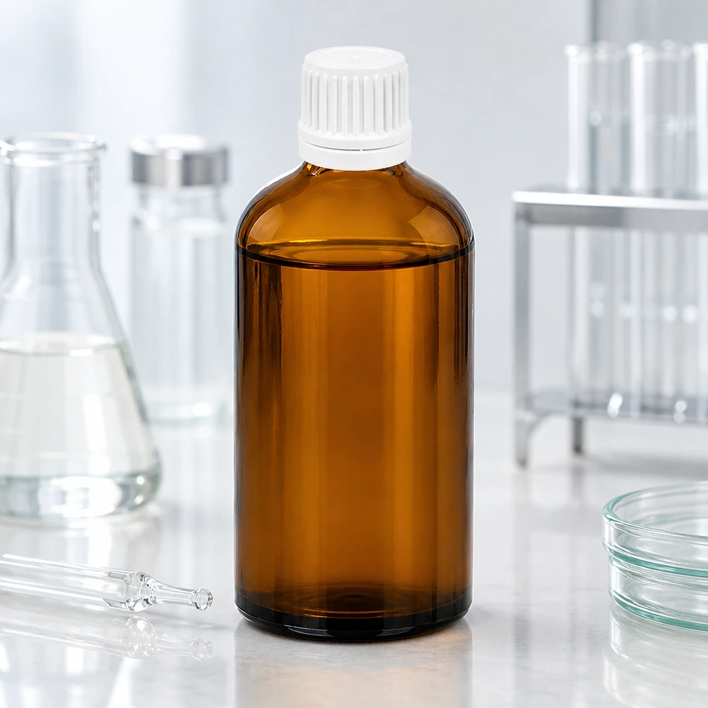 100ml Flasche 11mm Schraubverschluss weiß Originalitätsverschluss BrownLine UT18/100 Robuste 100ml Flasche aus getöntem Glas mit manipulationssicherem weißem Verschluss