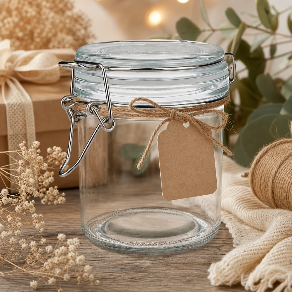 Barattolo trasparente da 250 ml con etichetta in carta kraft per un'organizzazione elegante della cucina