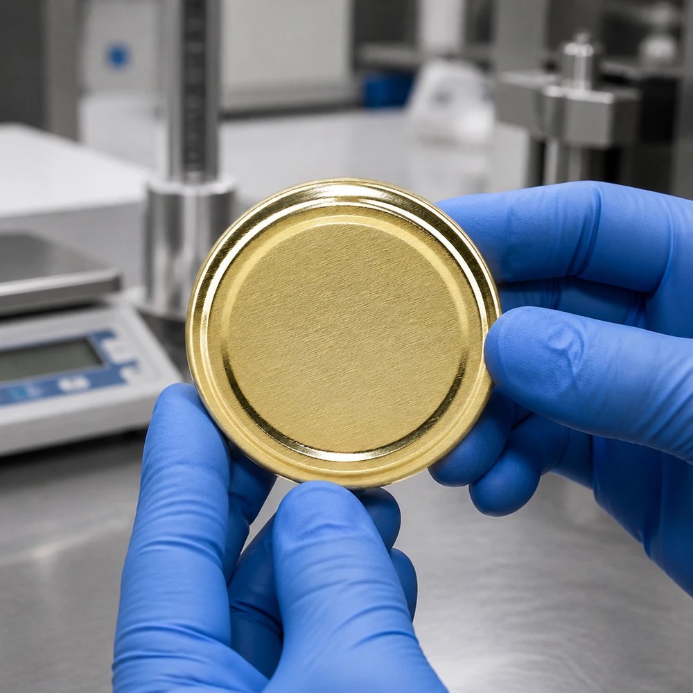 Nahaufnahme Innenseite goldener Einmachdeckel TO58 BioSeal Dichtung BPA-NI unitemp 58mm