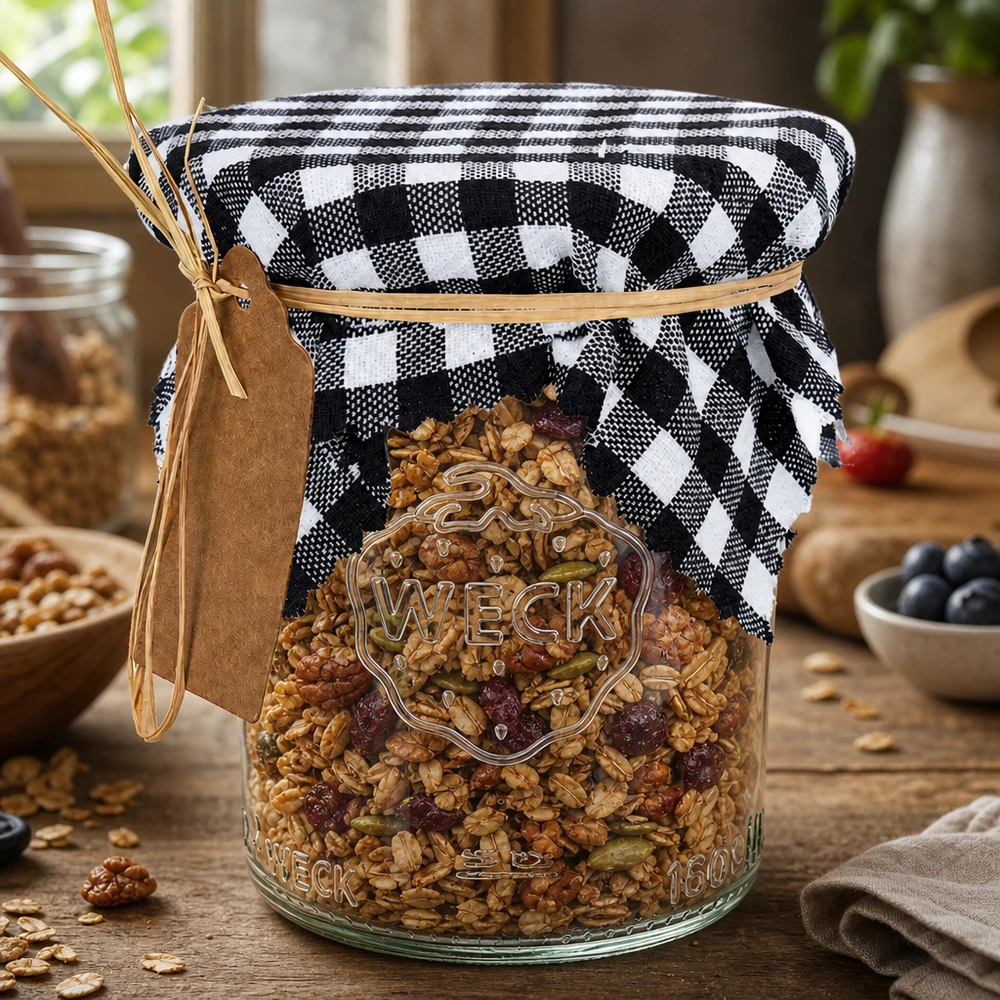 Centrino in tessuto per gioielli a quadretti neri 12 cm quadrati Centrino decorativo a scacchi bianchi e neri su barattolo di muesli, contenitore da cucina rustico 12cm quadrato