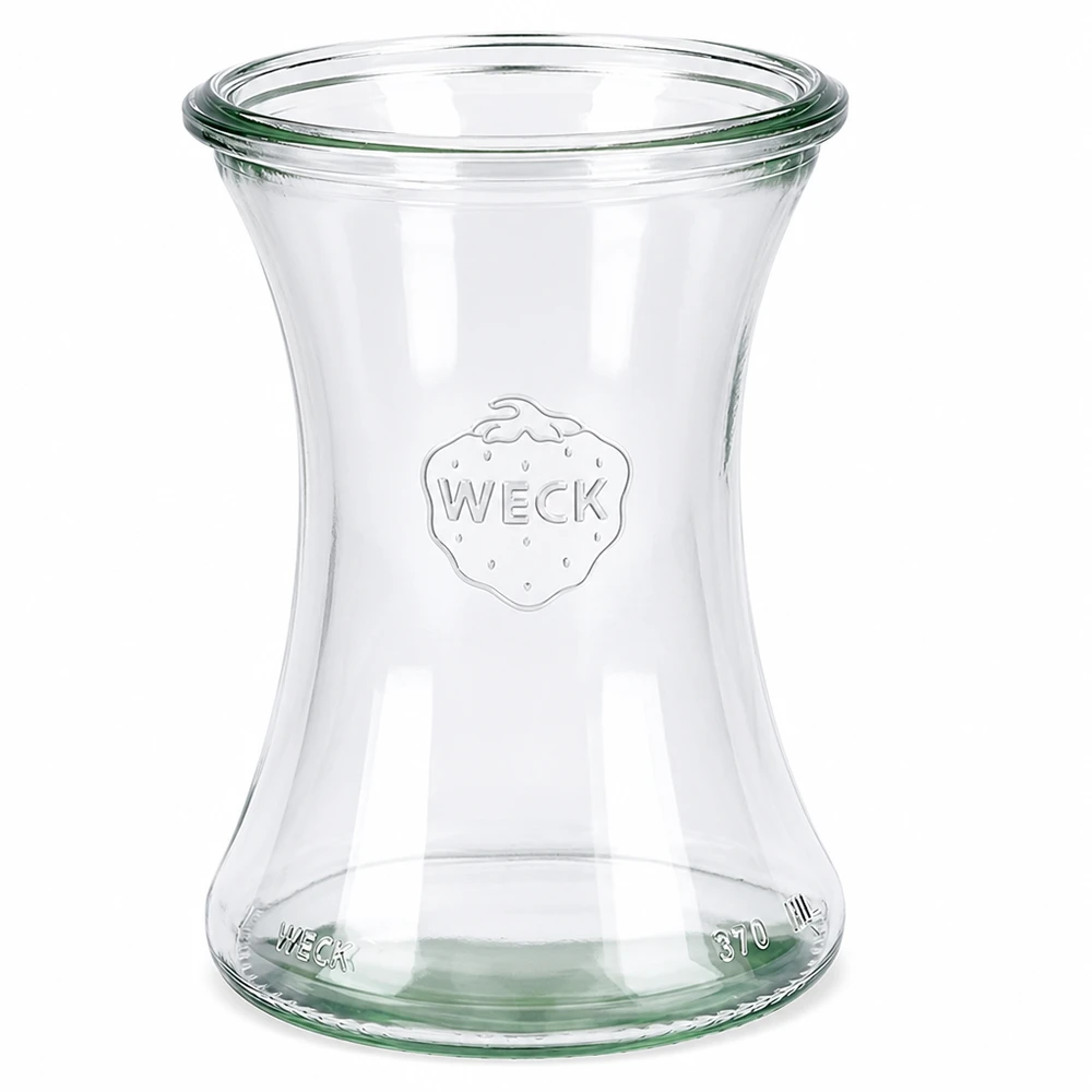 Barattolo da 370 ml WECK RR80 Barattolo per salumi WECK da 370 ml RR80 in vetro trasparente con logo e indicazione del volume in rilievo