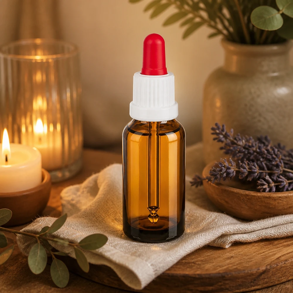 Flacone farmaceutico in vetro da 20 ml con filettatura bianca e puntale rosso per applicazioni sterili