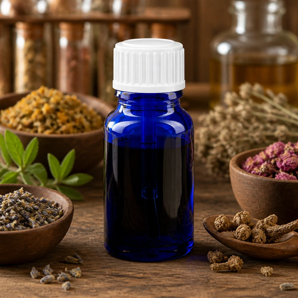 Apothekenflasche blau 10ml Schraubverschluss weiß Pinsel 10ml blaue Tropfflasche aus Apothekerglas mit weißem Pinselaufsatz für Kräuterextrakte