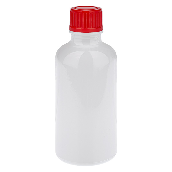Flacone da 50 ml con tappo a vite rosso standard WhiteLine UT18/50 Flacone da 50 ml con tappo a vite rosso standard WhiteLine UT18/50