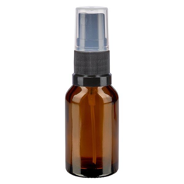 Bottiglia da farmacia marrone 15ml con tappo spray nero Bottiglia da farmacia marrone 15ml con tappo spray nero