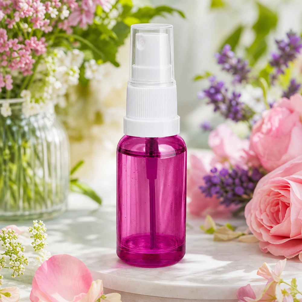 20ml Sprayflasche weiss/transparent Standard PurpleLine UT18/20 Kleine 20ml Flasche mit Sprühaufsatz in PurpleLine Serie ideal für DIY Kosmetik und Naturprodukte