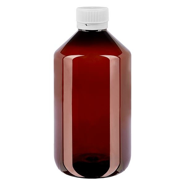 Bottiglia in PET da 500 ml con tappo bianco ondulato antimanomissione Bottiglia in PET da 500 ml con tappo bianco ondulato antimanomissione
