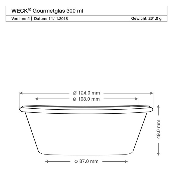300ml Gourmetglas mit Glasdeckel WECK RR120