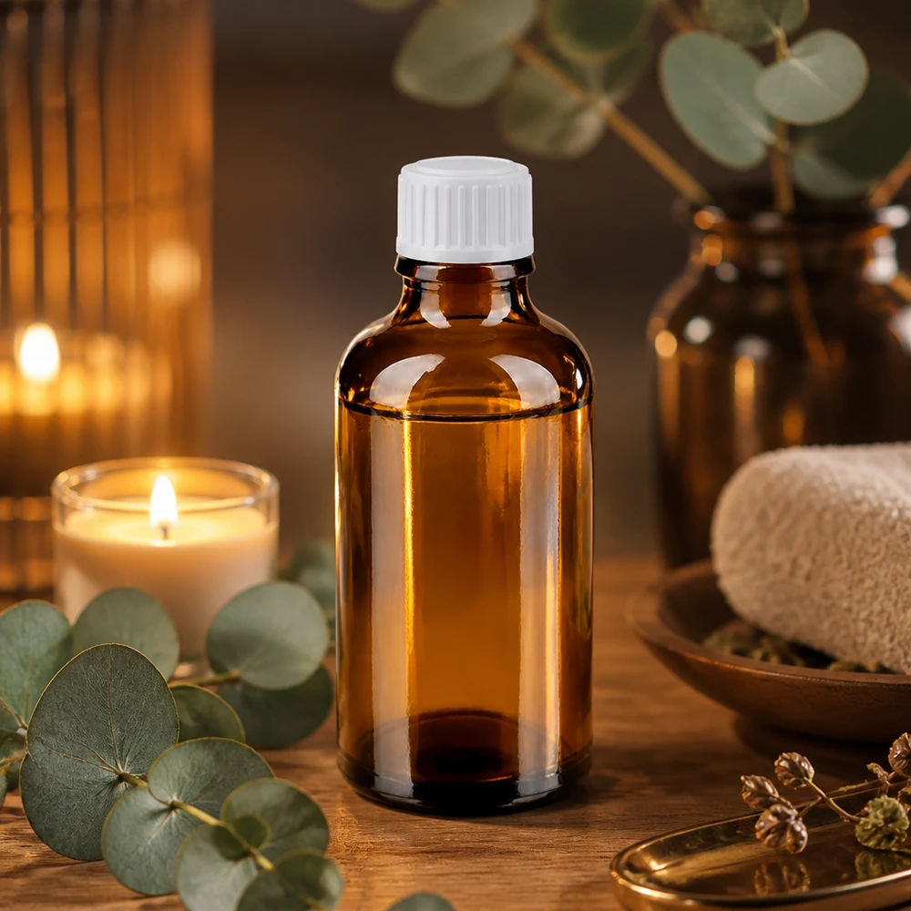 Apothekenflasche braun 50ml Schraubverschluss weiß Standard Braunglas Flasche 50ml mit tamperevidentem Weißverschluss für Aromaöle