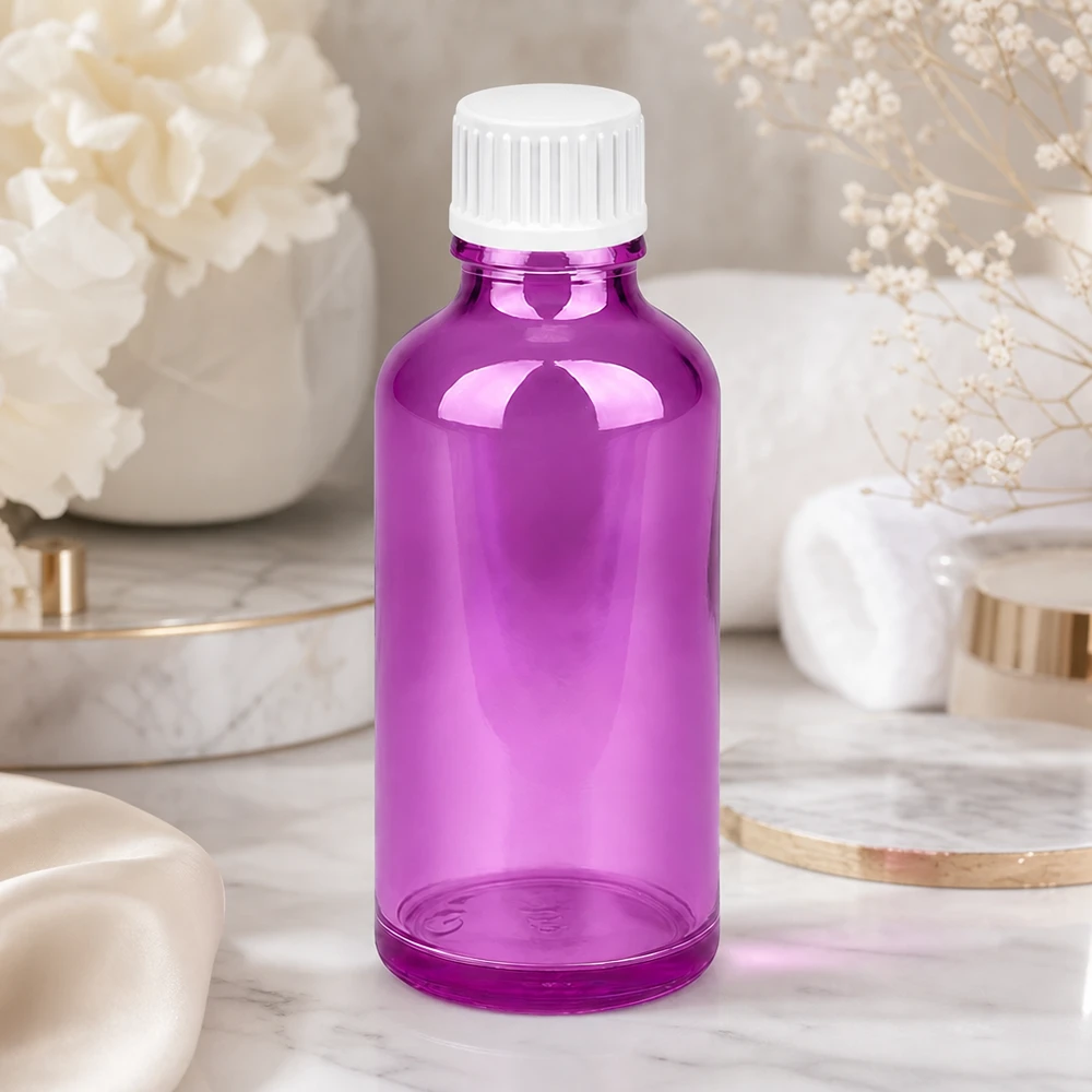 Flacone contagocce da 50 ml 0,9 mm bianco standard PurpleLine. UT18/50 Flacone contagocce compatto da 50 ml dall'elegante design viola per l'uso quotidiano