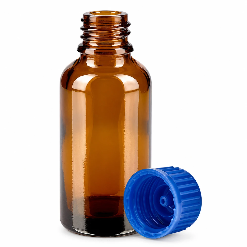 30ml Flasche 11mm Schraubverschluss blau Standard BrownLine UT18/30 Professionelle braune Glasflasche 30ml für präzise Dosierung von Flüssigkeiten