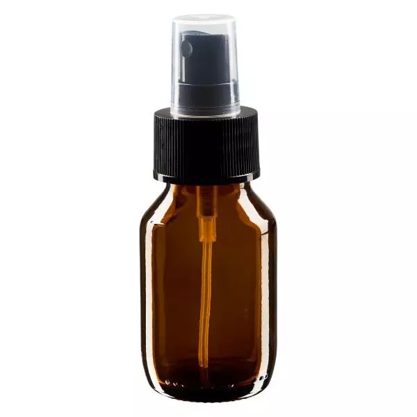 Flacon médical norme européenne de 50 ml avec spray noir GCMI 28/410 et couvercle transparent, standard