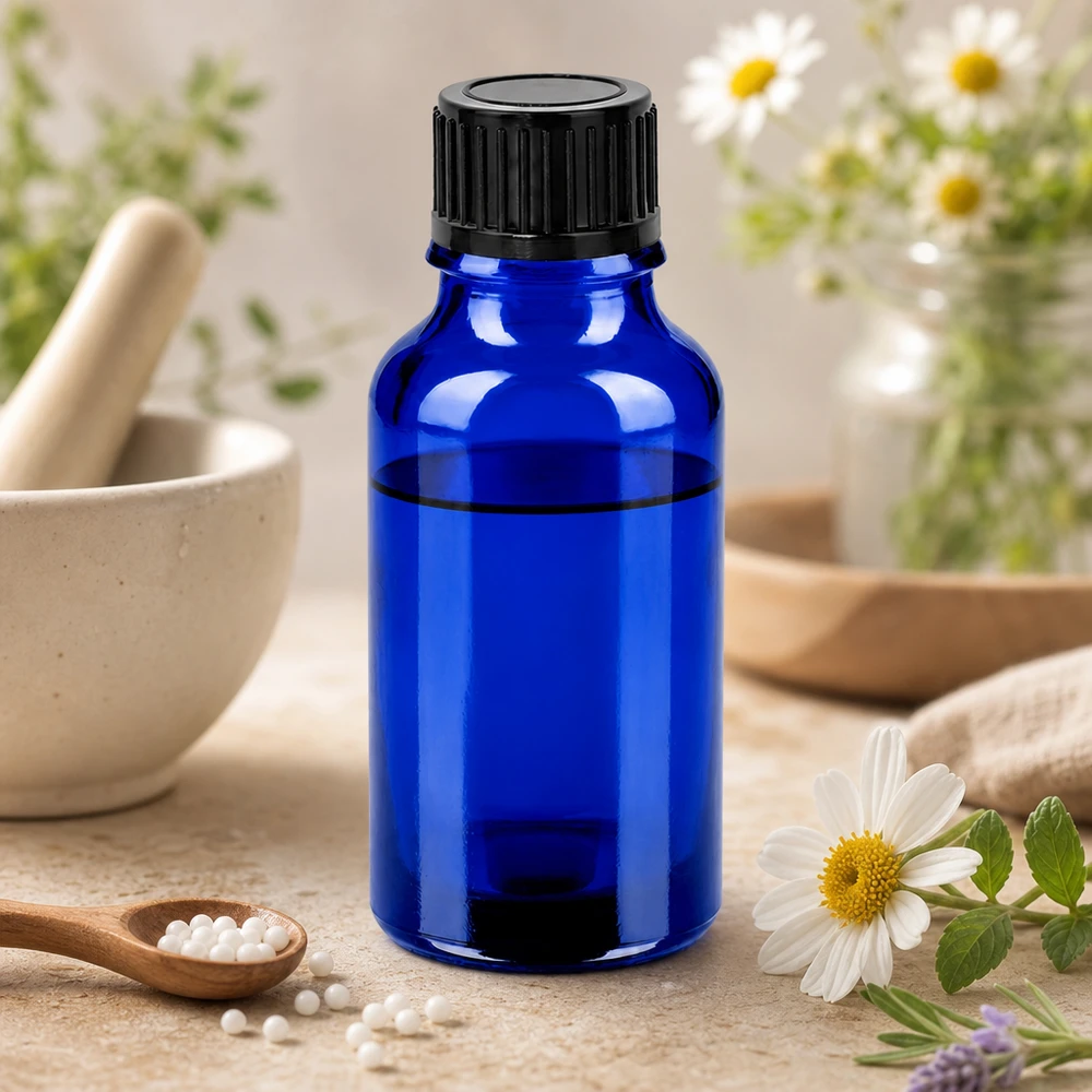 Il flacone da 20 ml colorato di blu scuro con apertura di 11 mm protegge il contenuto dalla luce nociva.