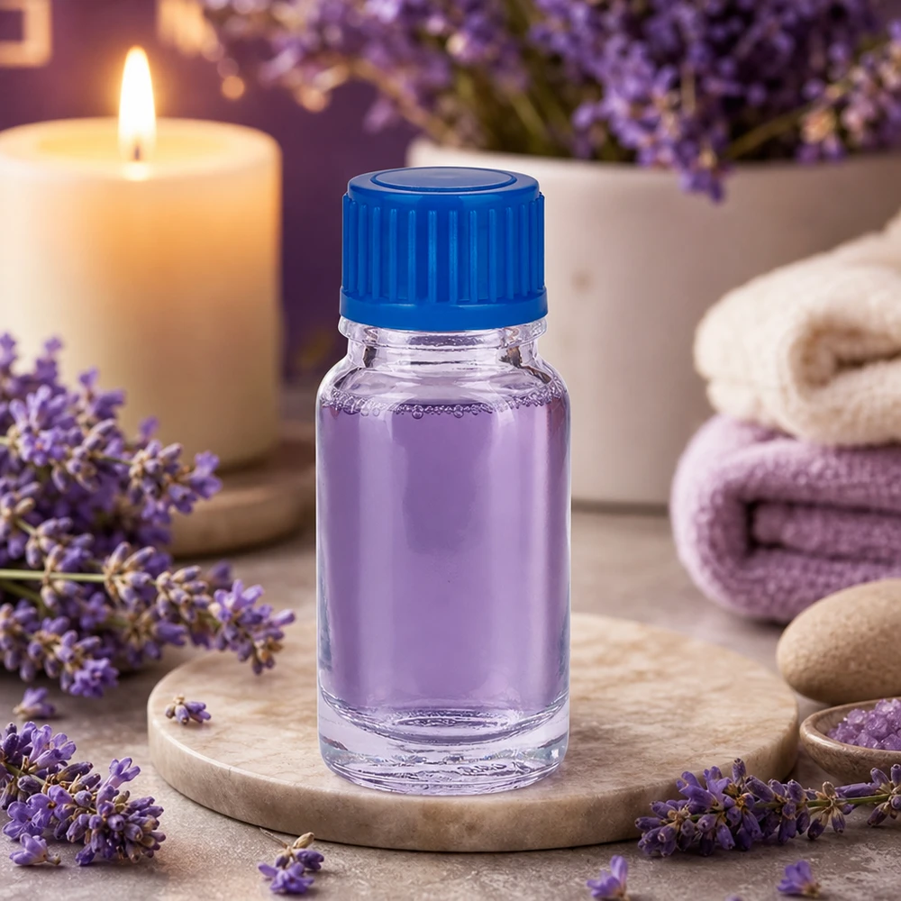 Flacon de 10ml 11mm SV bleu STD ClearLine UT18/10 Flacon ClearLine UT18/10 de 10 ml d'huile de lavande avec bouchon à vis bleu de 11 mm - Aromathérapie Spa