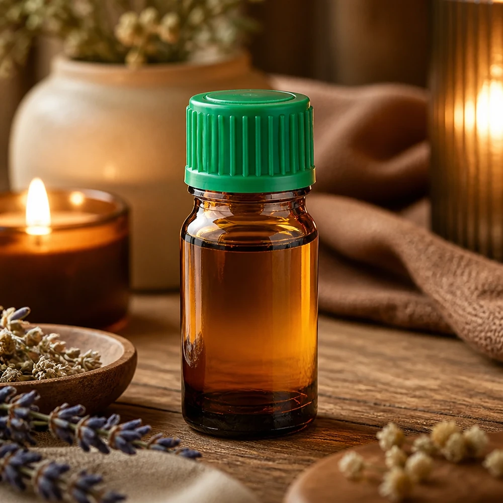 Flacone in vetro da 5 ml con protezione UV grazie al vetro ambrato e tappo verde sicuro per bambini