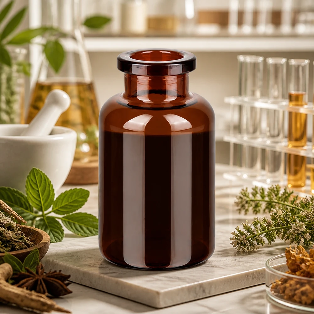 Flacone per iniezione in vetro ambrato 20ml Lichtgeschützte Injektionsflasche 20ml Braunglas in naturmedizinischer Forschungsumgebung