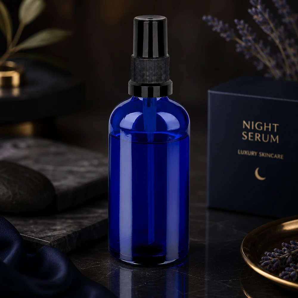 100ml Sprayflasche schwarz Standardverschluss BlueLine UT18/100 Apotheker-Qualität: 100ml Sprayflasche blau mit feinem Sprühnebel für gleichmäßige Verteilung