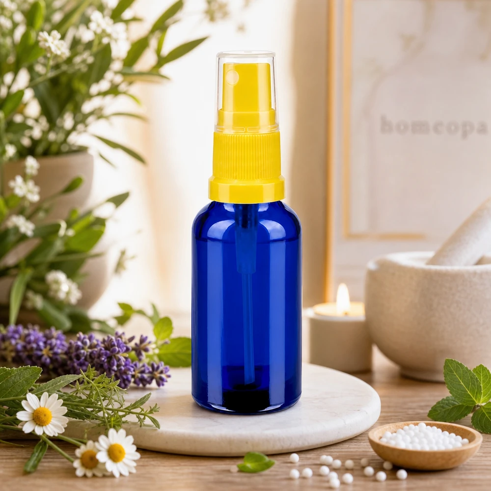 30ml Sprayflasche gelb/transparent Standardverschluss BlueLine UT18/30 Stilvolle blaue Glassprayflasche 30ml als dekoratives Element für Badezimmer und Wellness Bereich