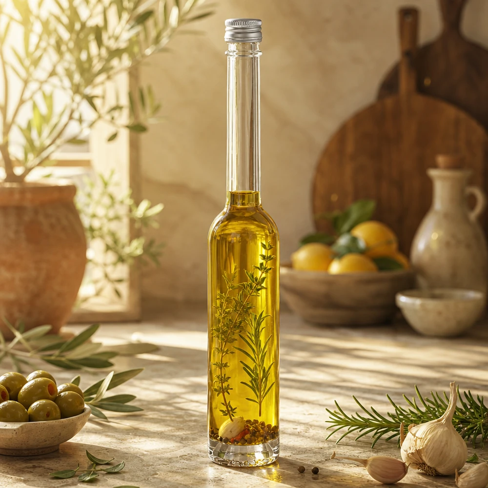 Flacone da 100 ml in vetro Toni trasparente con tappo UNiTWIS argento - alta qualità per oli vegetali