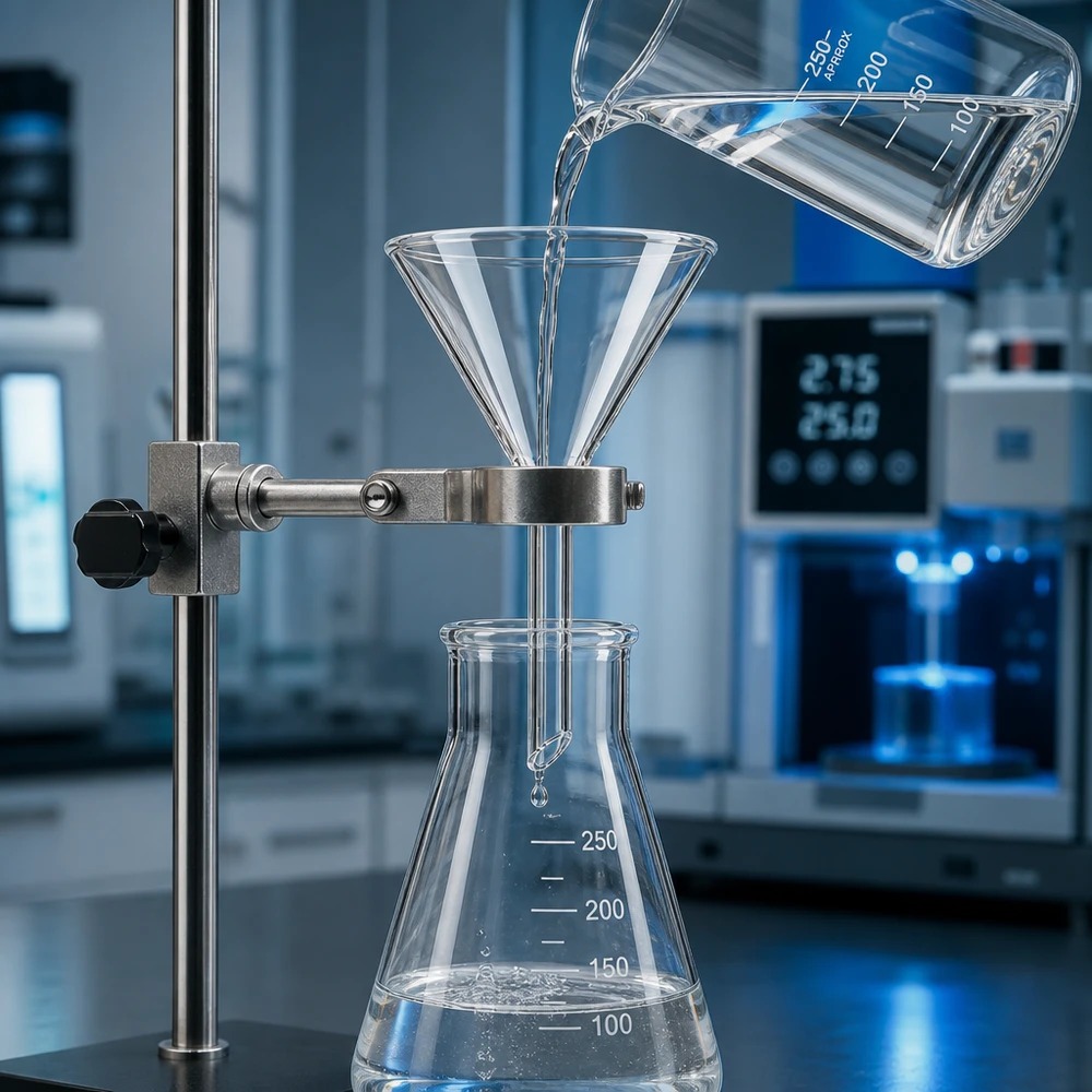 Entonnoir scientifique en verre 55mm transparent pour les analyses chimiques en laboratoire et la filtration