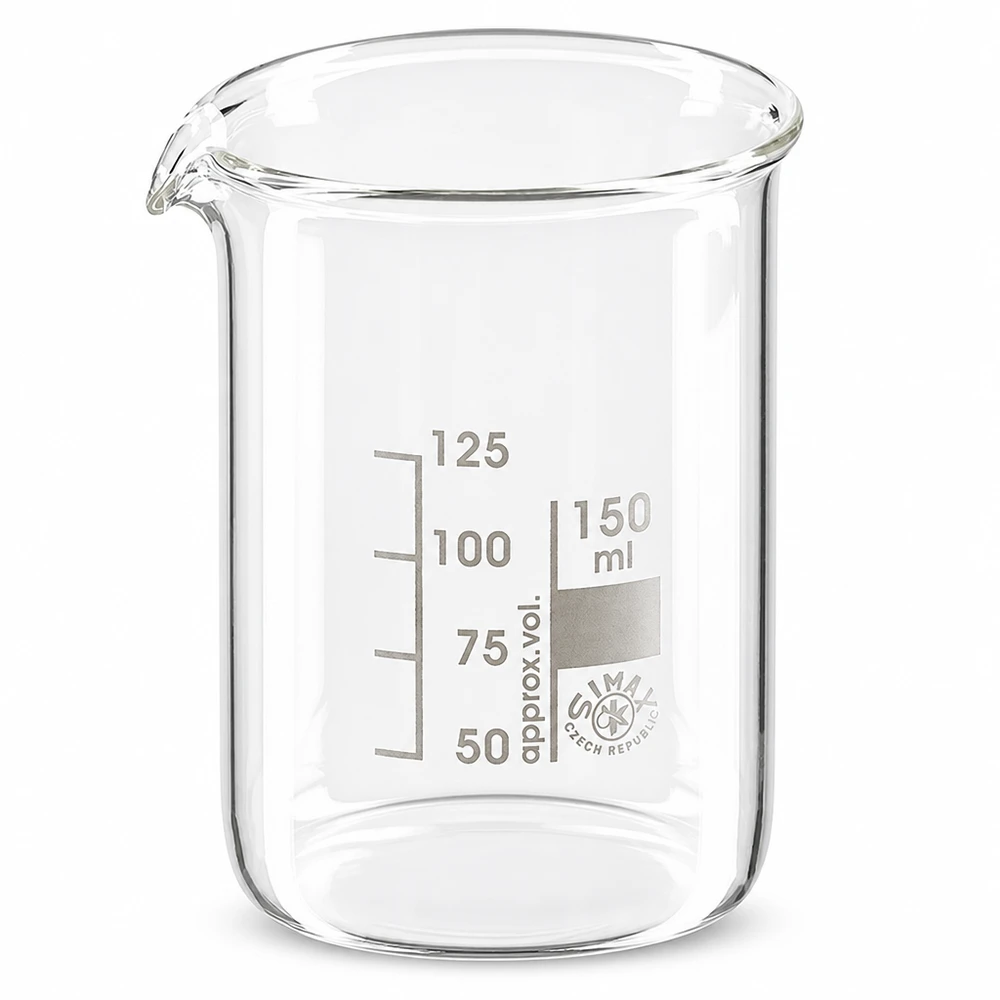 Bicchiere da 150 ml in vetro borosilicato con beccuccio e graduazione per uso di laboratorio