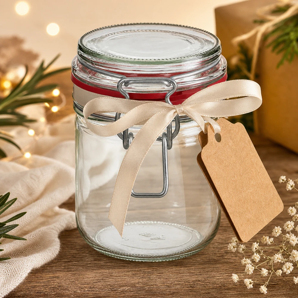 Bocal de conservation de 400 ml, type G, avec bouchon à clip UN.. Nachhaltiges 400ml Vorratsglas als umweltfreundliche Alternative zu Plastikbehältern