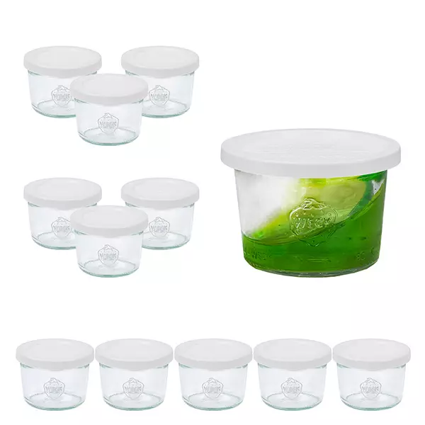 12er Set Weck Gläser 80ml Sturzgläser mit 12 Frischhaltedeck