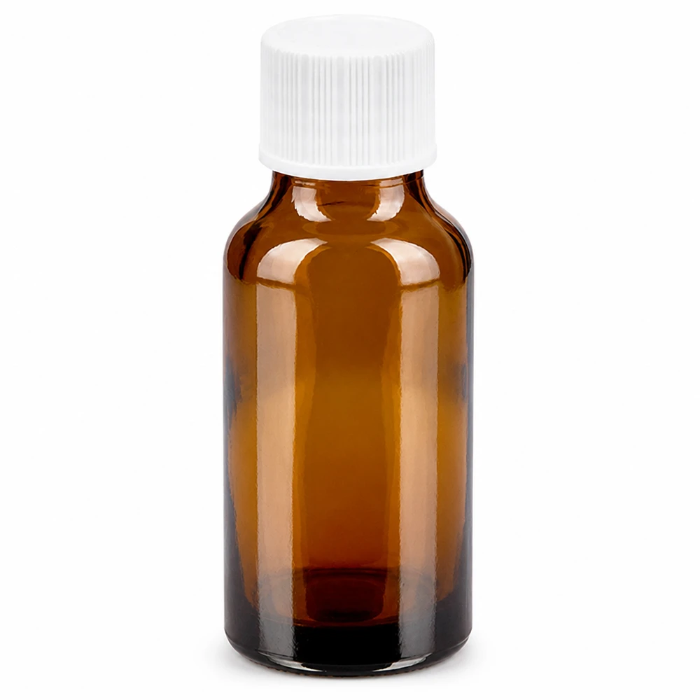 Flacone in vetro con protezione UV 20ml in marrone con tappo bianco per farmacia