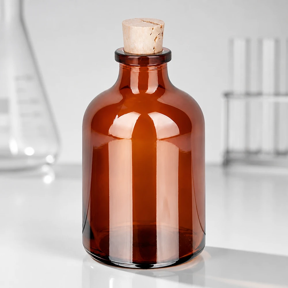 Flasche Braunglas 50ml mit Korken 11/14mm Bernsteinfarbene Laborflasche 50ml mit Kork für Proben und Reagenzien