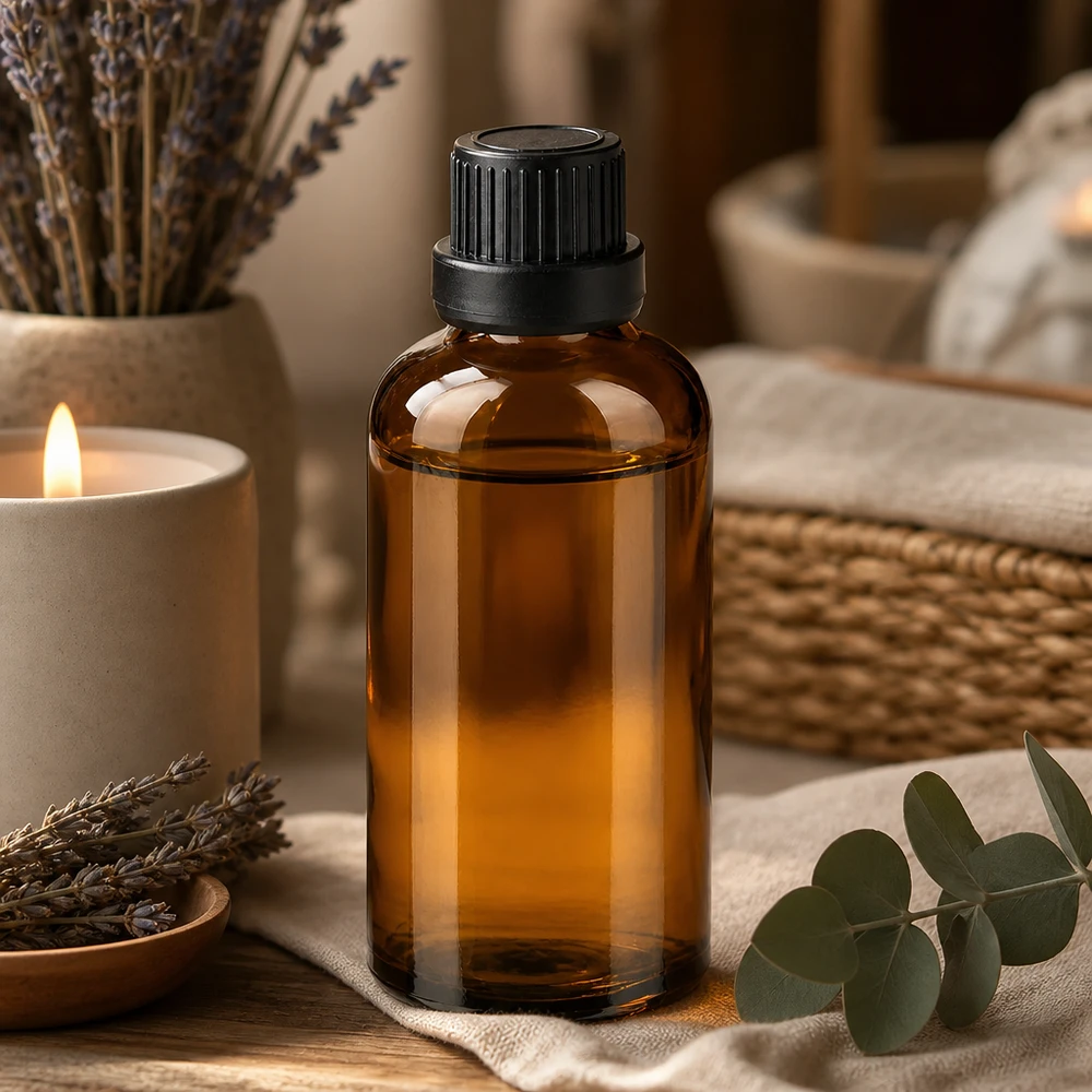 50ml Flasche 11mm Schraubverschluss schwarz OriginalitätsverschlussII BrownLine UT18/50 Elegante 50ml Glasflasche in Bernsteinbraun mit schwarzem Deckel für Wellness und Spa