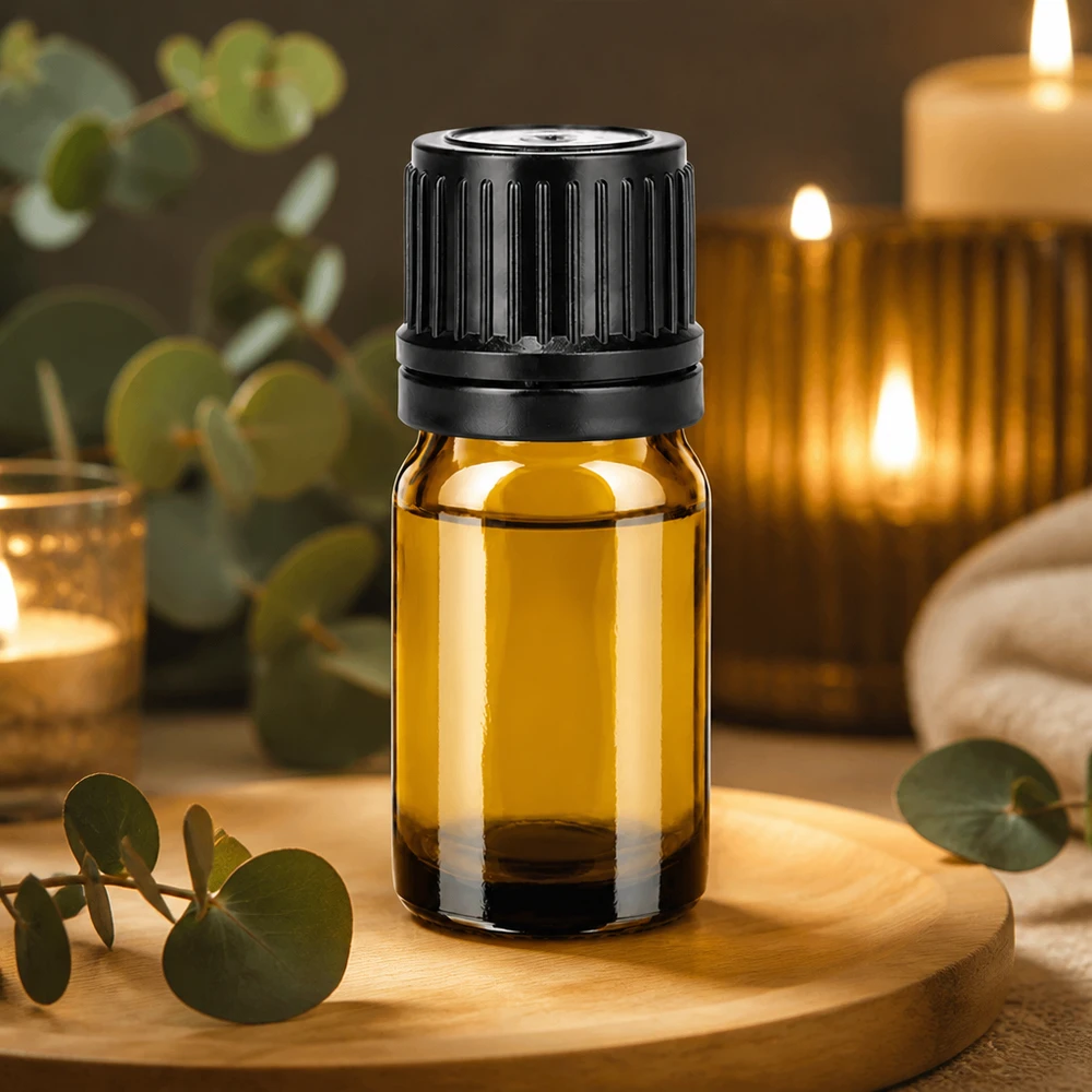 5ml Flasche 11mm Schraubverschluss schwarz Originalitätsverschluss BrownLine UT18/5 Elegante kleine Glasflasche 5ml in Bernsteinoptik mit schwarzem Deckel für Naturkosmetik