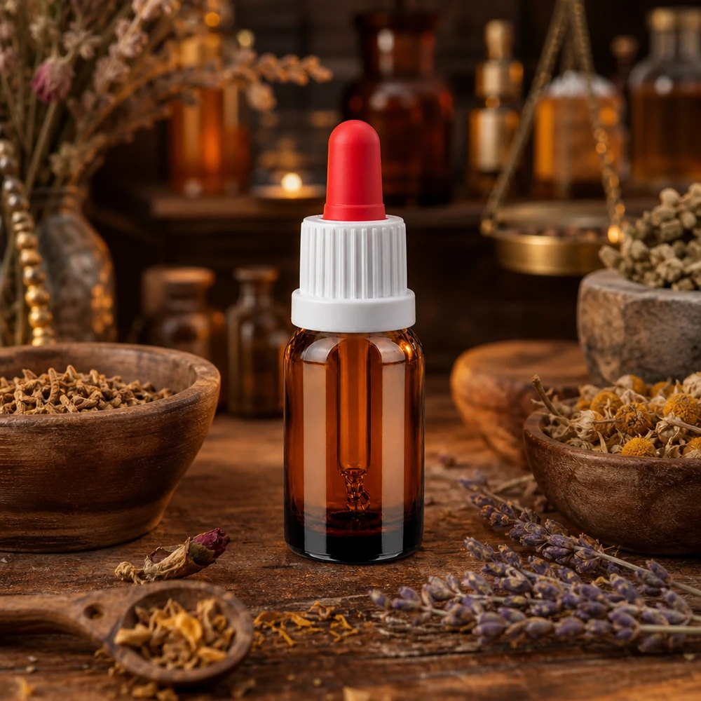 Flacone per pipette da 10 ml bianco/rosso OV BrownLine UT18/10 Piccolo flacone a pipetta da 10 ml con contagocce rosso, ideale per l'aromaterapia e i rimedi naturali
