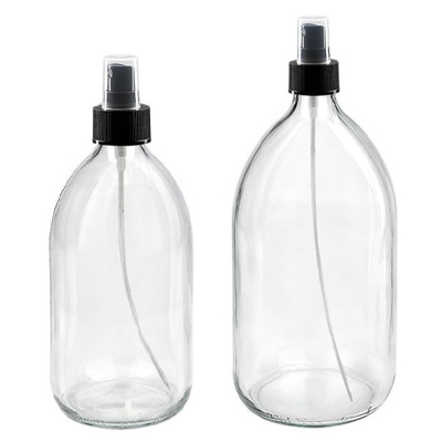 Euro- Medizinflaschen klar mit schwarzem Zerstäuber