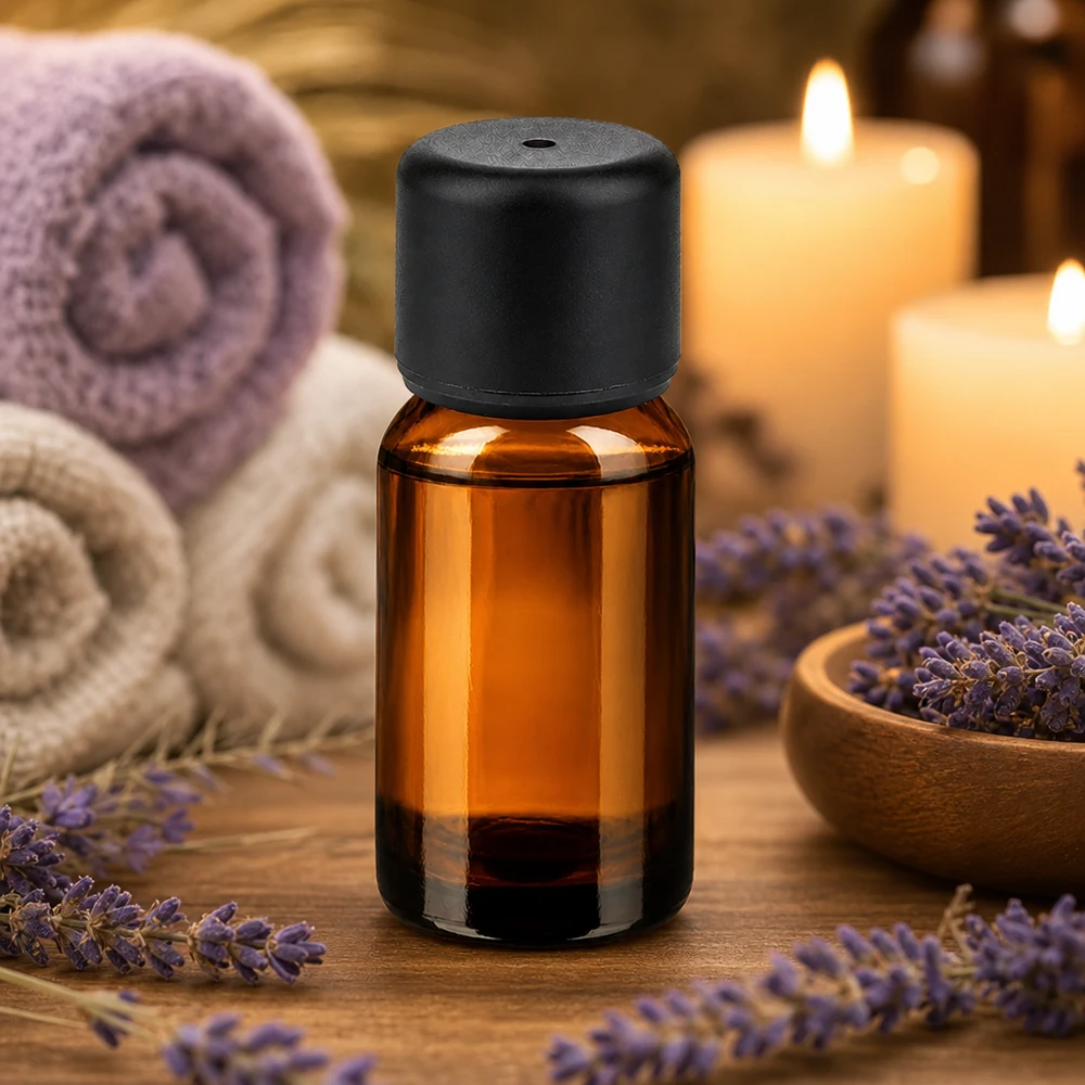 Flacone da farmacia da 10 ml in vetro ambrato con protezione UV e tappo nero per oli sensibili alla luce