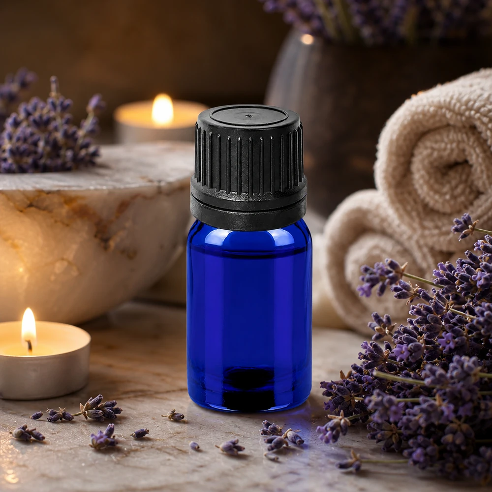 Flacone contagocce professionale da 5 ml della serie BlueLine con protezione UV grazie al vetro colorato