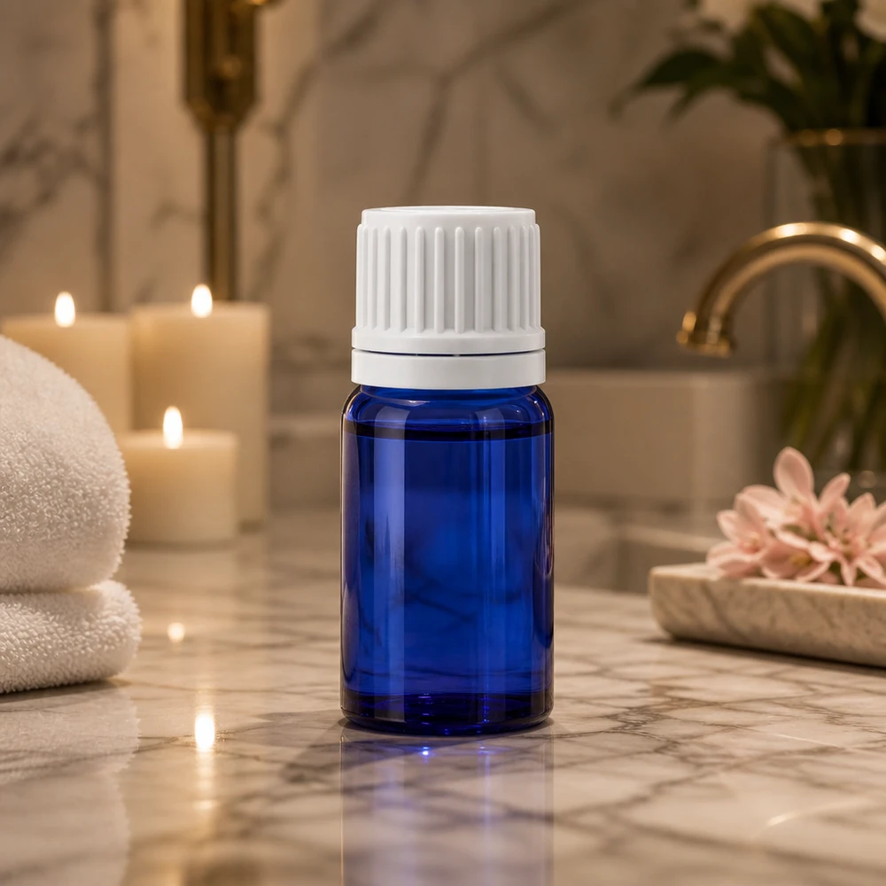 Elegante flacone blu da 5 ml con contagocce da 0,7 mm per la cosmesi e la naturopatia fai da te