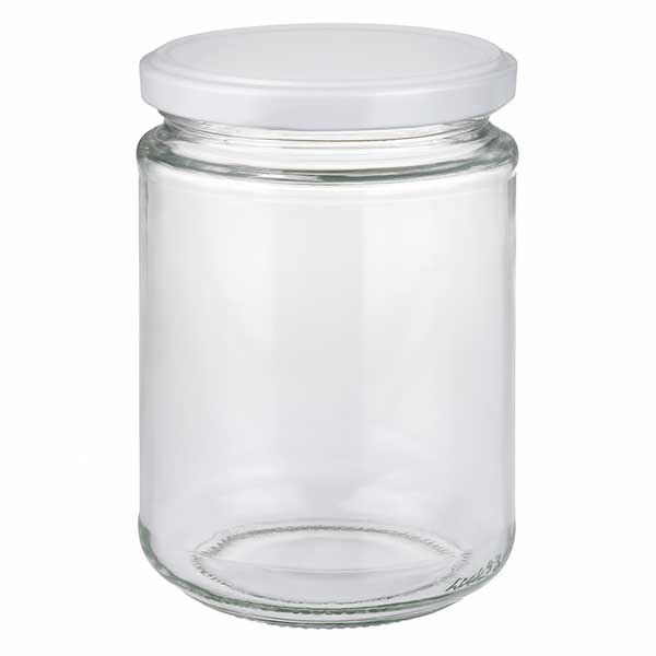 Barattolo di vetro rotondo da 390 ml con coperchio BasicSeal bianco UNiTWIST