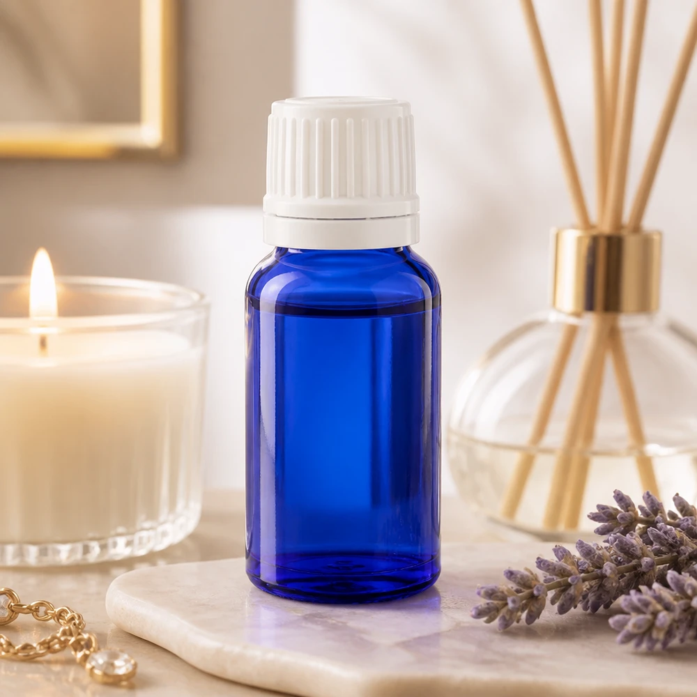 Apothekenflasche blau 10ml Schraubverschluss weiß Originalitätsverschluss UV-Schutz Glasflasche 10ml Blau mit weißem Verschluss ideal für Naturheilkunde