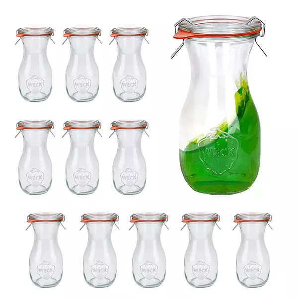 12er Set Weck Gläser 290ml Saftflasche mit 12 Glasdeckeln, 1