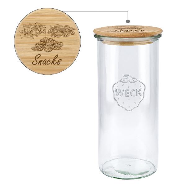 Holzdeckelset "Snacks" mit WECK Sturzglas 1500ml Holzdeckelset "Snacks" mit WECK Sturzglas 1500ml