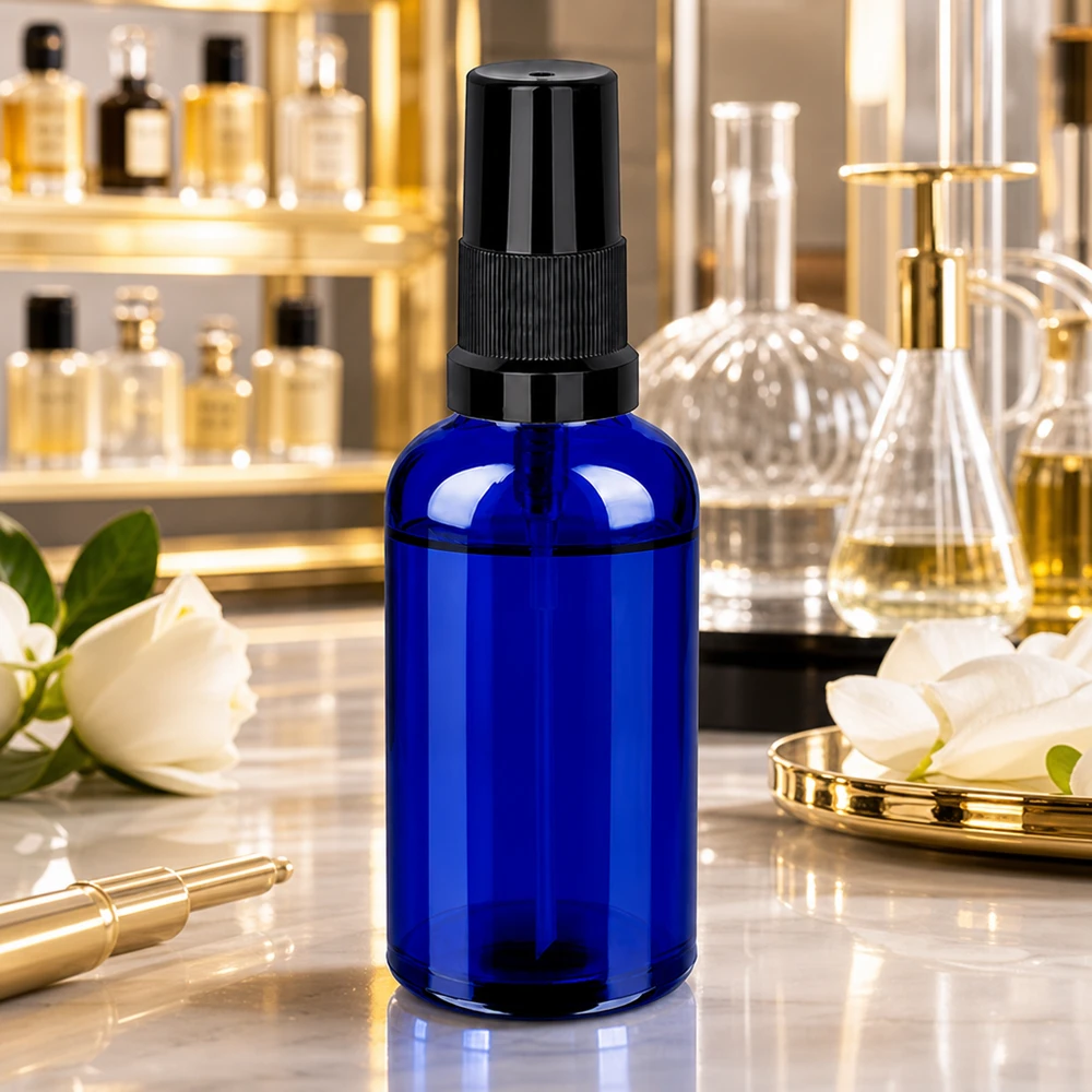 50ml Sprayflasche schwarz Standardverschluss BlueLine UT18/50 Hochwertige 50ml BlueLine Sprayflasche mit lichtschützendem Glas und ergonomischem Design