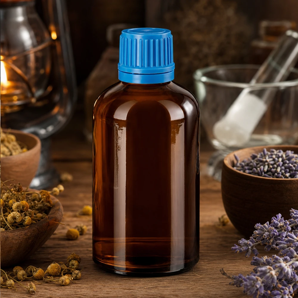 100ml Flasche 11mm Schraubverschluss blau Originalitätsverschluss BrownLine UT18/100 Professionelle 100ml Glasflasche mit 11mm Schraubgewinde ideal für Qualitätskontrolle