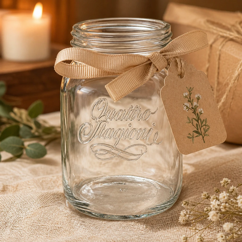 Vaso domestico "Quattro Stagioni" da 2000 ml Elegantes 2000ml Quattro Stagioni Einmachglas mit Schleifenband und Anhänger für Küche und Dekoration