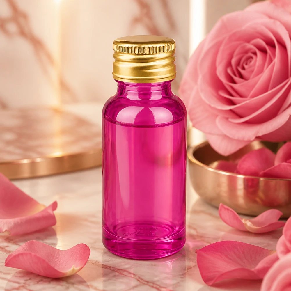 20ml Flasche 11mm Schraubverschluss Alu-Gold Standard PurpleLine. UT18/20 Handliche 20ml Glasflasche violett mit goldenem Verschluss ideal für Reise und unterwegs