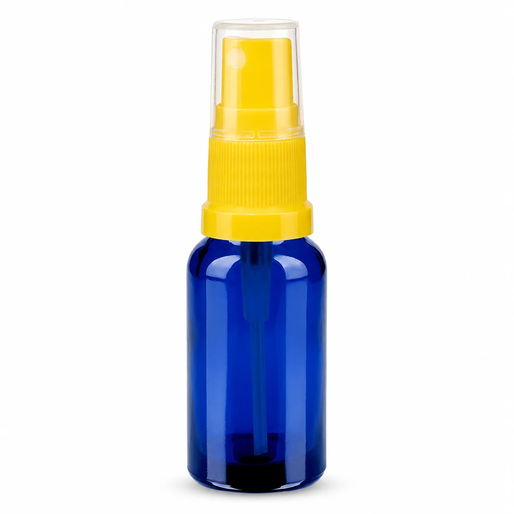 Vaporisateur 20ml jaune/tr. STD BlueLine UT18/20 Vaporisateur en verre de haute qualité de 20 ml avec tête de vaporisation jaune pour les huiles essentielles