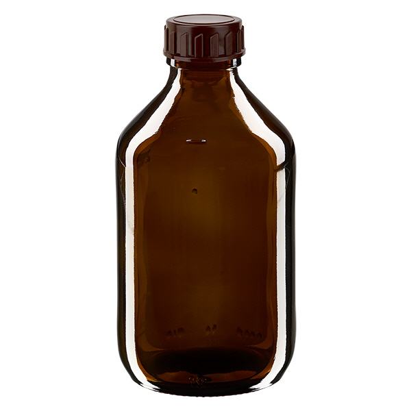 Flacone per medicinali da 250ml marrone, con tappo marrone ApoGlas Flacone per medicinali da 250ml marrone, con tappo marrone ApoGlas