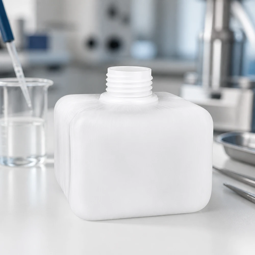 Flacon à produits chimiques 250 ml à col étroit, PEHD couleur naturelle, GL 28 Flacon compact en PE-HD de 250 ml à col étroit GL28 pour produits chimiques, acides et solvants