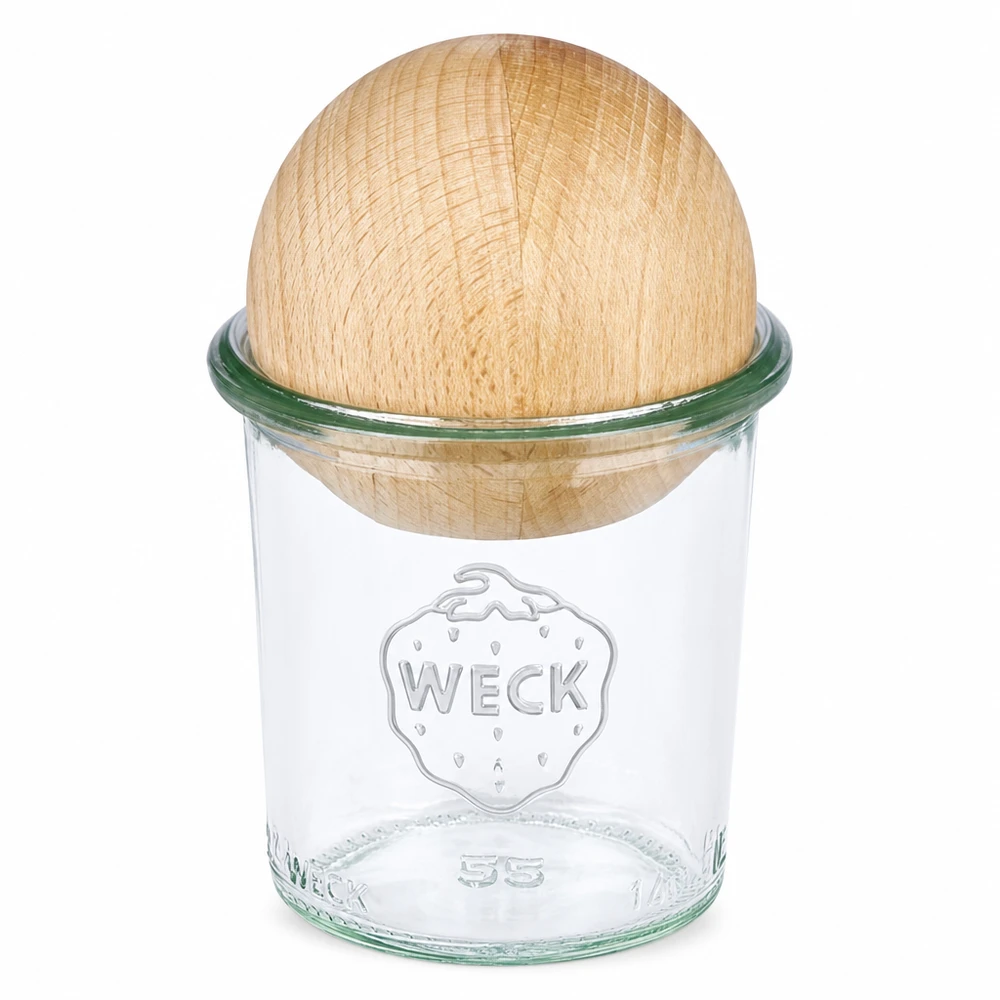 Bicchieri WECK RR60 da 140 ml con sfera in legno di faggio WECK 140ml RR60 vaso in muratura con coperchio in legno di faggio per la conservazione e il mantenimento