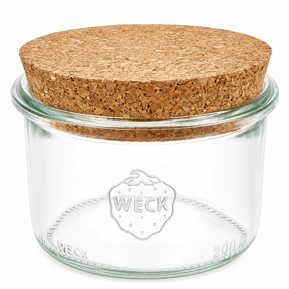 Bicchieri da 200 ml WECK RR80 con tappo in sughero naturale WECK barattolo da 200 ml RR80 con tappo in sughero naturale barattolo trasparente per conserve barattolo di stoccaggio
